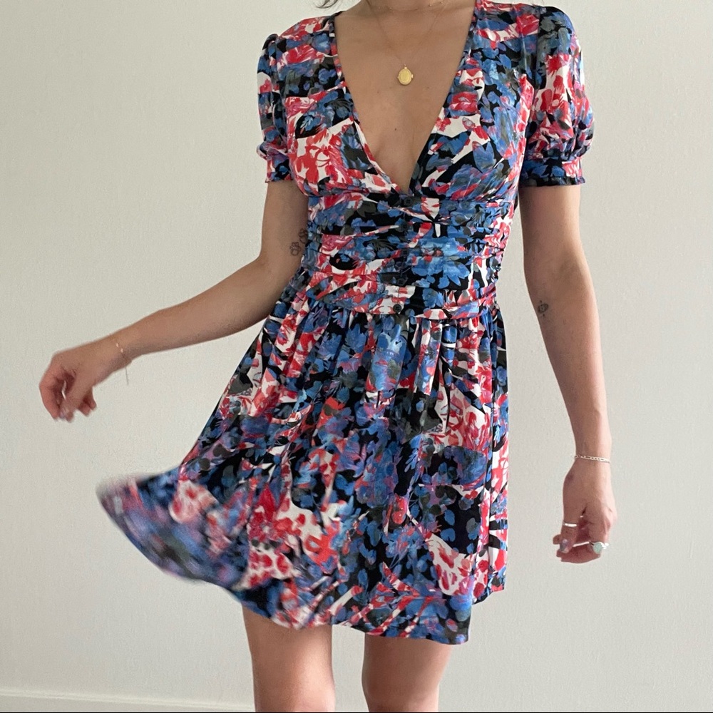 Blue/pink Floral Mini Dress